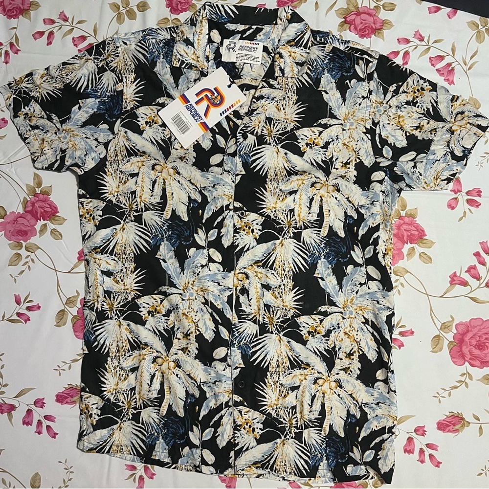 Refinery Republic Elegant Black and White Floral Casual Shirt